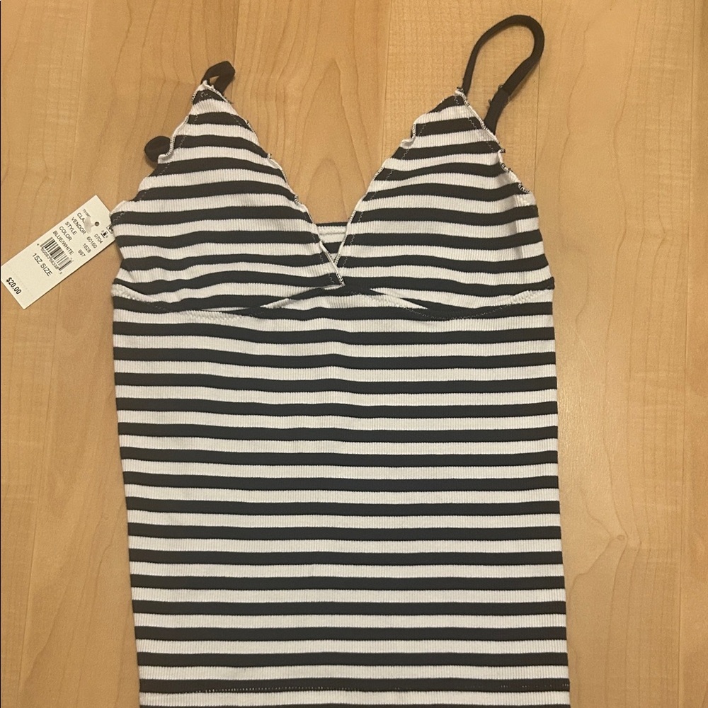 Brandy Melville Navy and White Striped Top